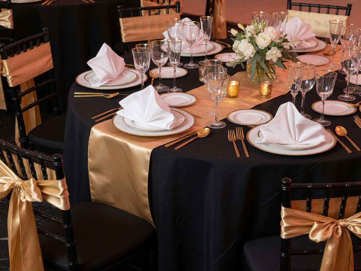 Wedding black and gold linens